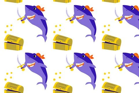 Shark cartoon pattern with golden elements 스톡 일러스트