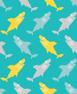 Shark cartoon pattern seamless. Sea predator background. Big fish monster tex Stock Illustration