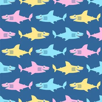 Shark cartoon pattern seamless. Sea predator background. Big fish monster tex Stock Illustration