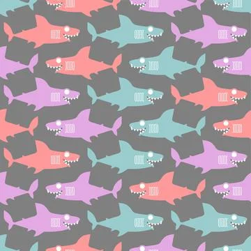 Shark cartoon pattern seamless. Sea predator background. Big fish monster tex Illustrazione stock