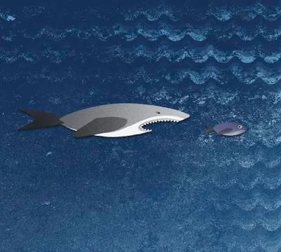 A shark chasing a smaller fish Illustrazione stock