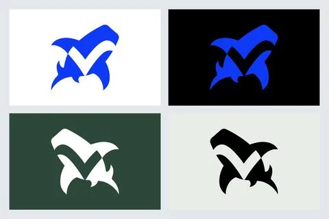 Shark Checkmark Logo Design Concept Stock Illustration