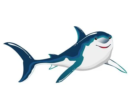 Shark cheerful on a white background. Flat vector illustration, colorful bright Stock Illustration