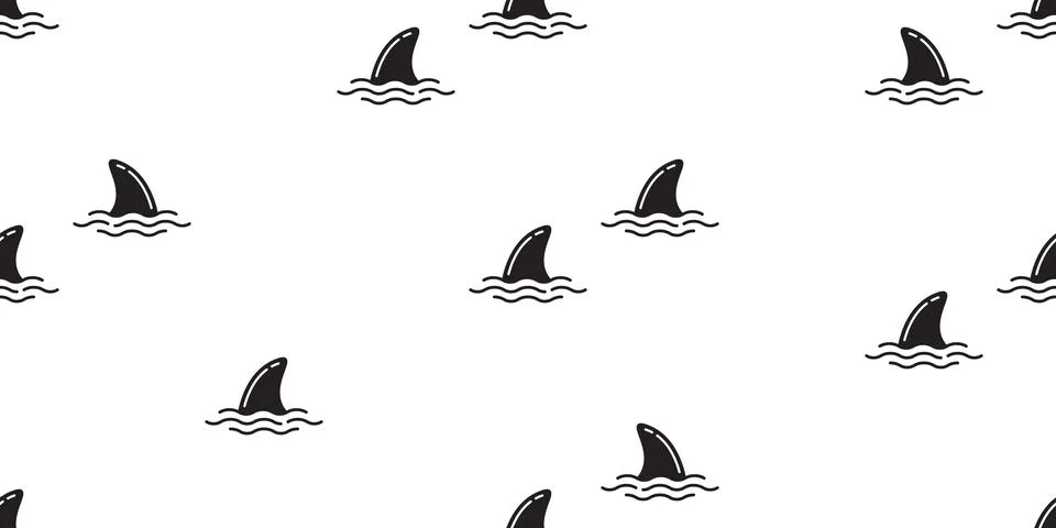 Shark fin seamless pattern dolphin isolated vector whale ocean wave sea Illustrazione stock
