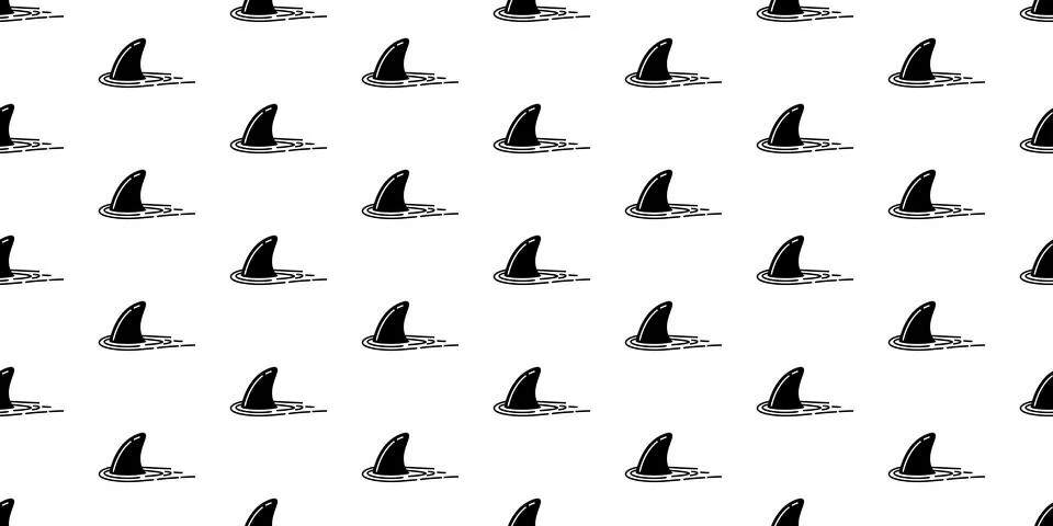 Shark fin seamless pattern dolphin whale sea ocean wave island beach Stock Illustration