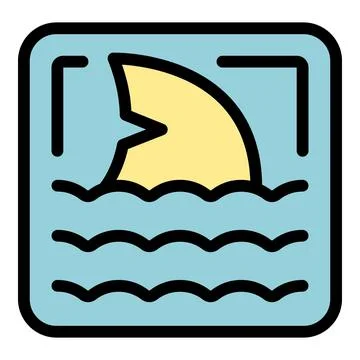 Shark fin surfacing in water frame icon vector outline Stock Illustration