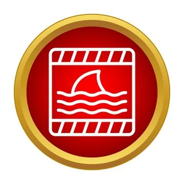 Shark fin warning sign in red circle icon Stock Illustration