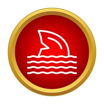 Shark fin warning sign in red circle icon Stock Illustration