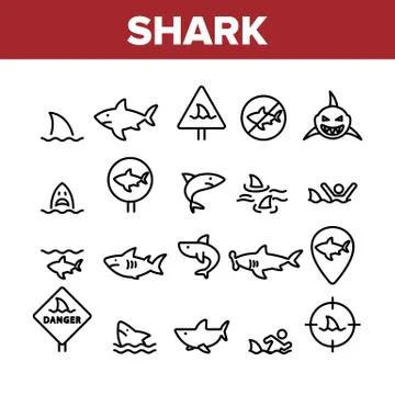 Shark Fish Collection Elements Icons Set Vector 스톡 일러스트