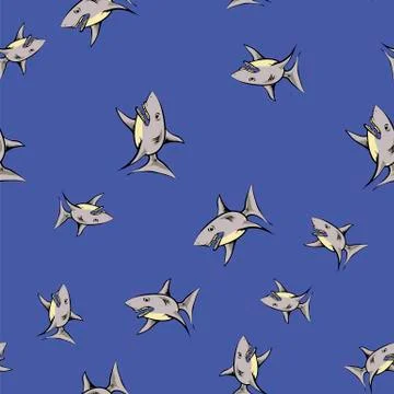 Shark Fish Seamless Pattern 스톡 일러스트