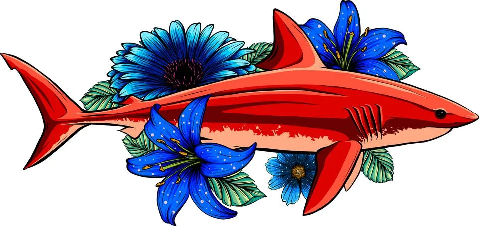 Shark with flower decorative elements design vector illustration Stock Illustration
