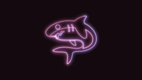 Shark Icon Neon Seamless Loop with Black Background 4K Video stock 311303287