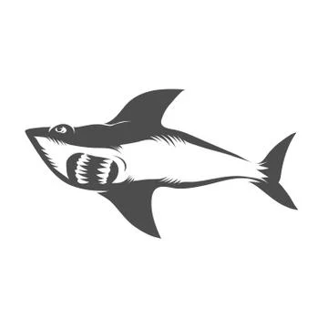 Shark Isolated on White Background. Fish Seamless Pattern Stock Illustration