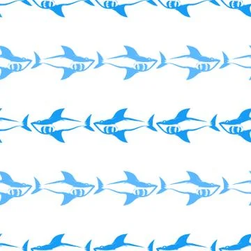 Shark Isolated on White Background. Fish Seamless Pattern Illustrazione stock
