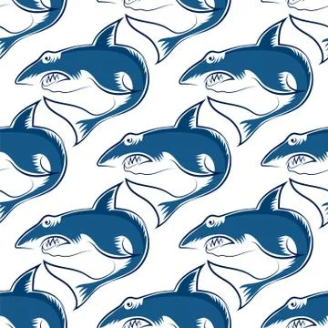 Shark Isolated on White Background. Fish Seamless Pattern Stock Illustration