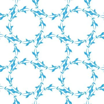 Shark Isolated on White Background. Fish Seamless Pattern Illustrazione stock