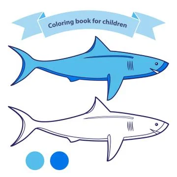 Shark Isolated on white background.Fish coloring book for children. Stock Illustration