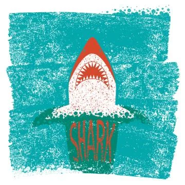 Shark jaws.Vector blue sea waves background Stock Illustration
