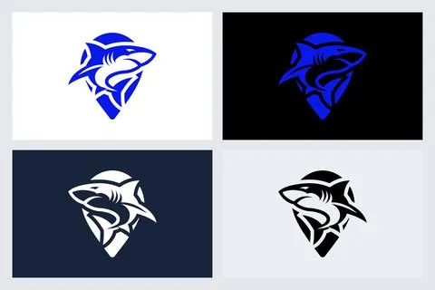 Shark Location Pin Logo Icon Design Set Stock Illustration