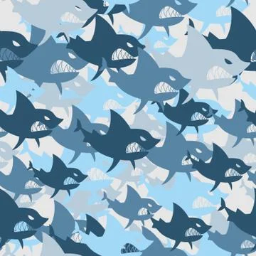Shark military seamless pattern. Army background of fish. Soldier camouflage  Illustrazione stock