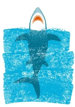 Shark in ocean blue waves.Vector background Stock Illustration