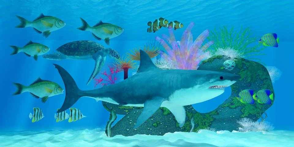 Shark Ocean Reef Stock Illustration