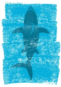 Shark in ocean waves.Vector underwater blue background illustration Stock Illustration