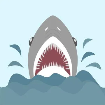Shark with open jaws and sharp teeth. Vector illustration in flat cartoon style Stock Illustration