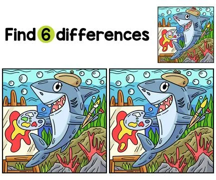 Shark with Painting Materials Find The Differences Stock Illustration