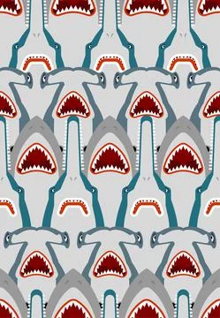 Shark pattern seamless. Marine predator background. Hammerhead shark and Saw  Stock Illustration