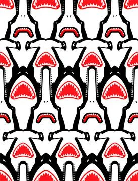 Shark pattern seamless. Marine predator background. Hammerhead shark and Saw  Illustrazione stock