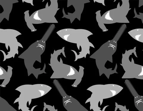 Shark pattern seamless. Marine predator background. Hammerhead shark and Saw  Illustrazione stock