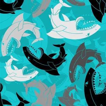 Shark pattern seamless. Sea predator background. Large predatory marine fish  Illustrazione stock
