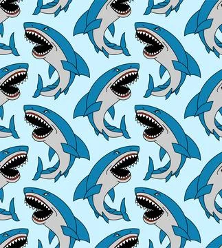 Shark pattern seamless. Sea predator background. Large predatory marine fish  Illustrazione stock