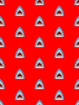 Shark pixel art pattern seamless. 8 bit Underwater predator pixelated backgro Stock Illustration