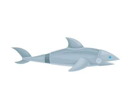 Shark robot with teeth. Side view. Vector illustration on a white background. Stock Illustration
