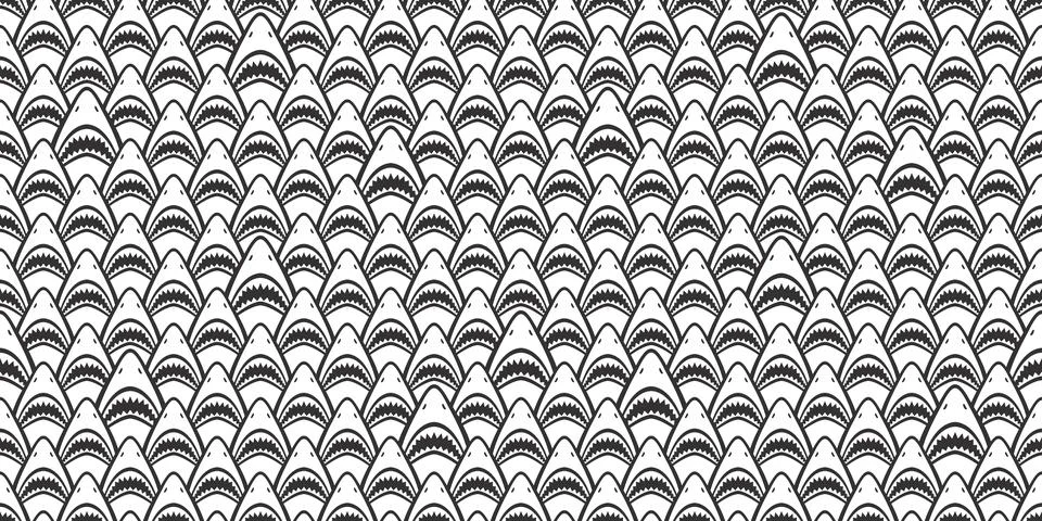 Shark Seamless Pattern fin dolphin whale vector isolated wallpaper background Illustrazione stock