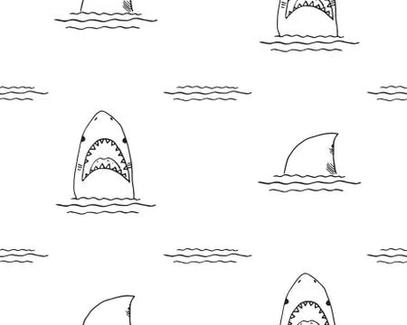 Shark seamless pattern, Hand drawn sketched doodle shark, vector illustration Illustrazione stock