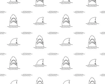 Shark seamless pattern, Hand drawn sketched doodle shark, vector illustration Stock Illustration