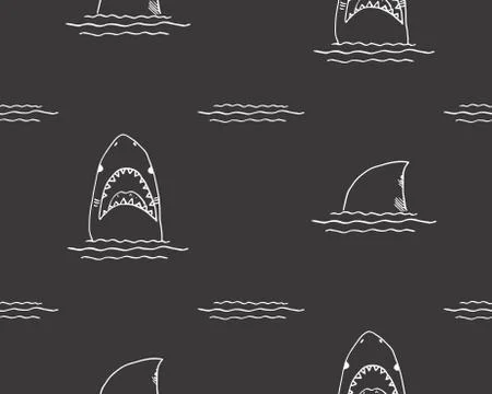 Shark seamless pattern, Hand drawn sketched doodle shark, vector illustration Illustrazione stock