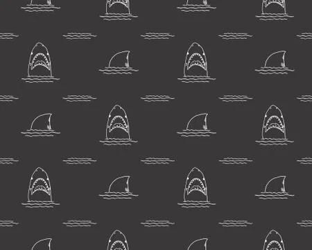 Shark seamless pattern, Hand drawn sketched doodle shark, vector illustration 스톡 일러스트