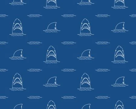 Shark seamless pattern, Hand drawn sketched doodle shark, vector illustration 스톡 일러스트