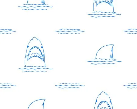 Shark seamless pattern, Hand drawn sketched doodle shark, vector illustration Stock Illustration