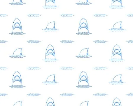 Shark seamless pattern, Hand drawn sketched doodle shark, vector illustration 스톡 일러스트