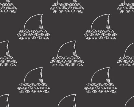 Shark seamless pattern, Hand drawn sketched doodle shark, vector illustration Stock Illustration