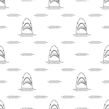 Shark seamless pattern, Hand drawn sketched doodle shark, vector illustration Stock Illustration