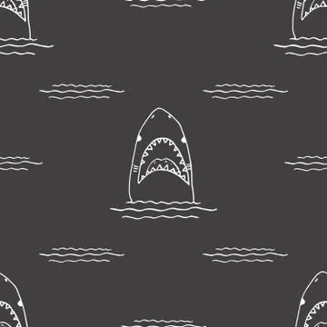 Shark seamless pattern, Hand drawn sketched doodle shark, vector illustration Stock Illustration