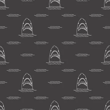 Shark seamless pattern, Hand drawn sketched doodle shark, vector illustration Stock Illustration