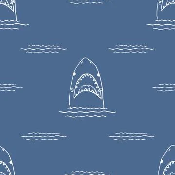 Shark seamless pattern, Hand drawn sketched doodle shark, vector illustration 스톡 일러스트