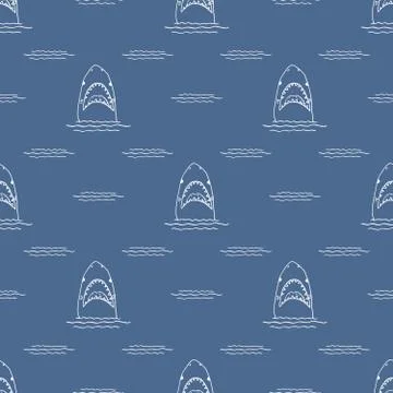 Shark seamless pattern, Hand drawn sketched doodle shark, vector illustration Stock Illustration